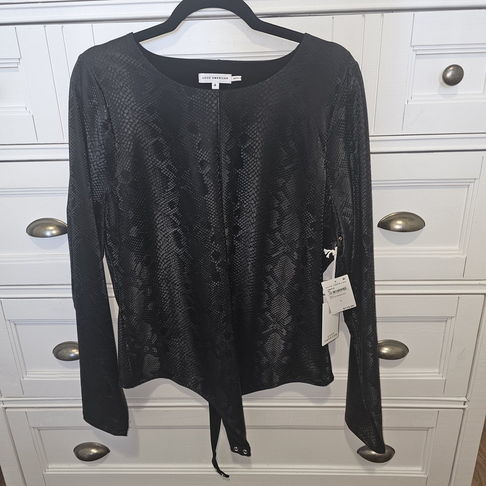 Good American Size 4 (XL) Black Snake Print Long-Sleeve Body Suit - BNWT